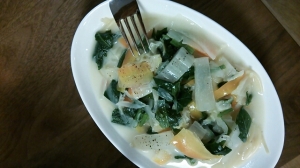 簡単冬野菜たっぷり豆乳スープパスタ