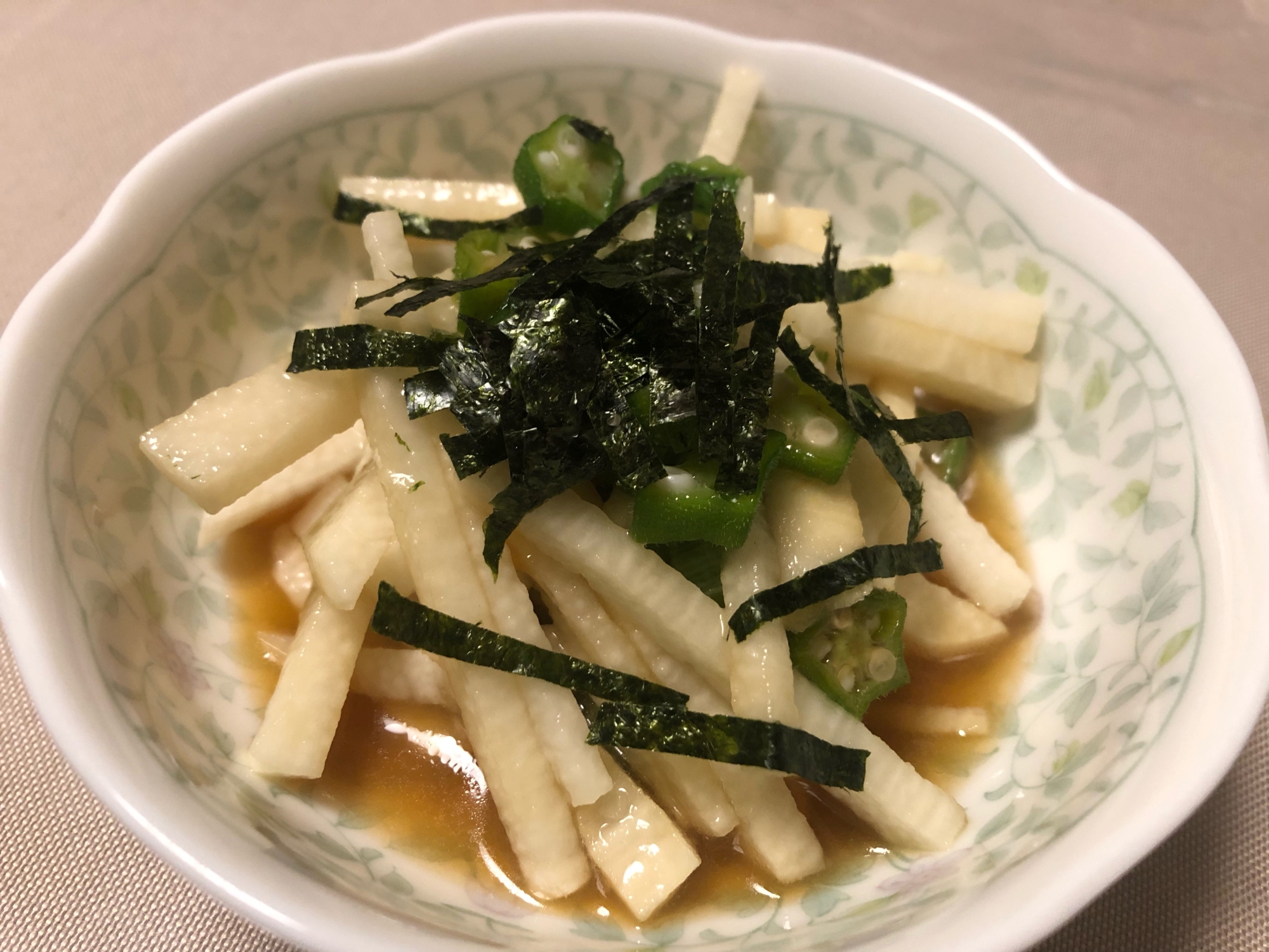 ネバネバ★長芋とオクラの麺つゆ和え★