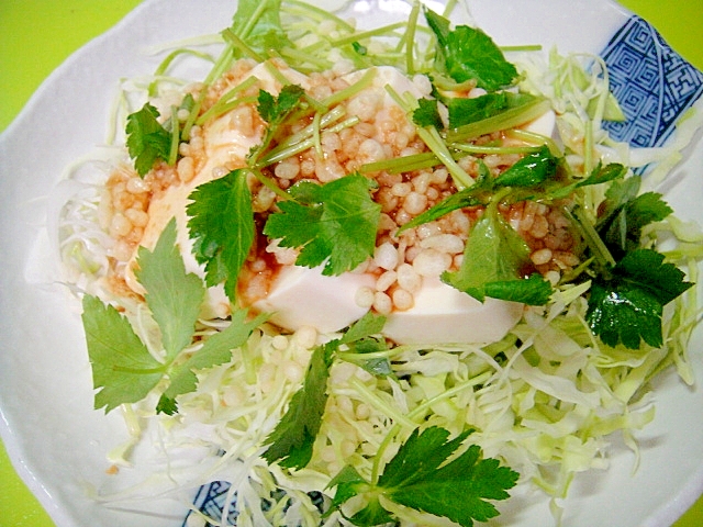 豆腐とキャベツ揚げ玉のサラダ
