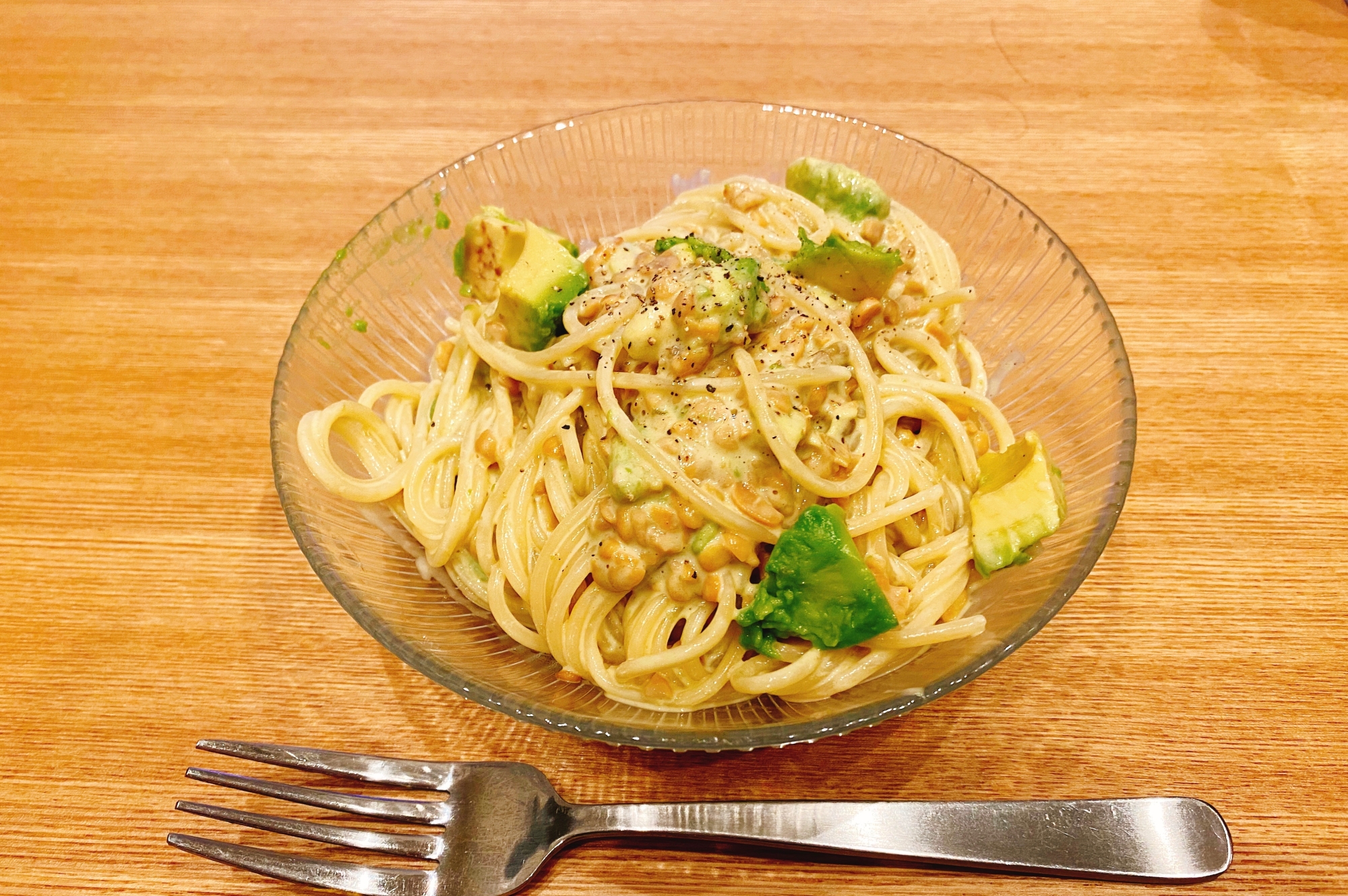 全部で10分以内!!納豆アボカドパスタ!