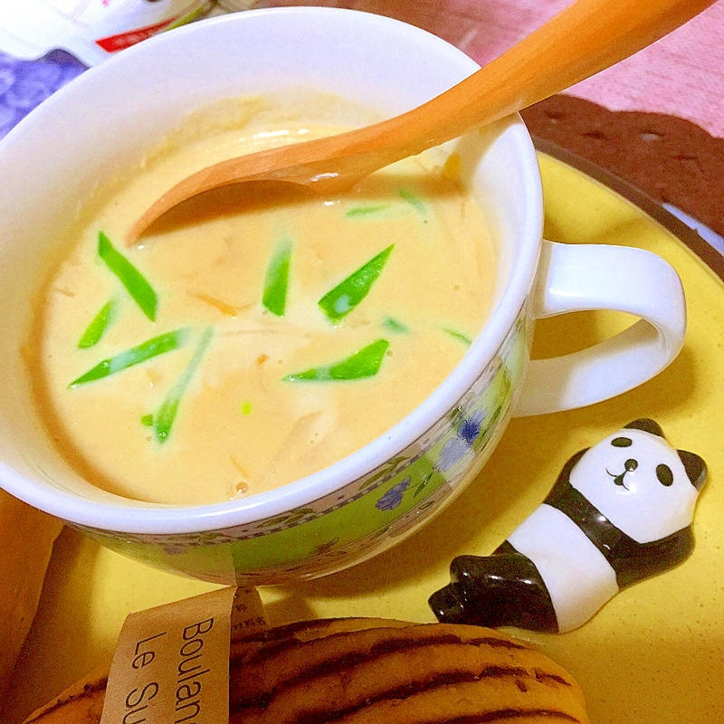 穂先筍と絹さやえんどうで春味♪味噌チーズ豆乳スープ