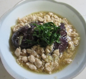 茄子の煮浸しの鶏あんかけ