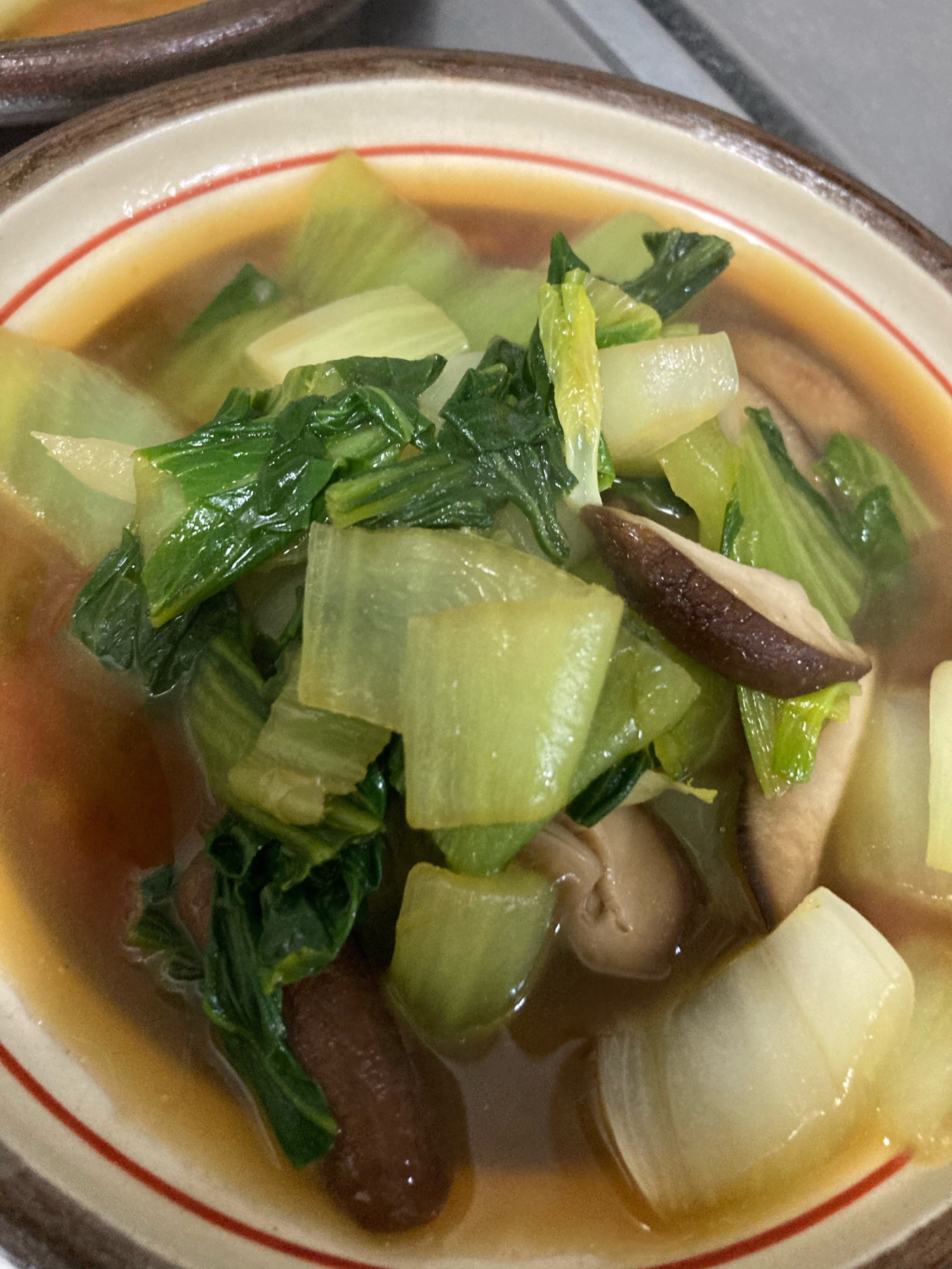 青梗菜と椎茸のマーガリン醤油