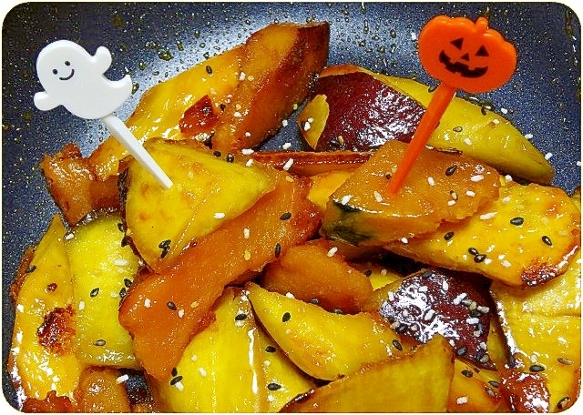 ハロウィンのおやつ かぼちゃも入れた大学芋 レシピ 作り方 By デラみーやん 楽天レシピ ハロウィンのおやつ かぼちゃも入れた大学芋 レシピ 作り方 By デラみーやん 楽天レシピ