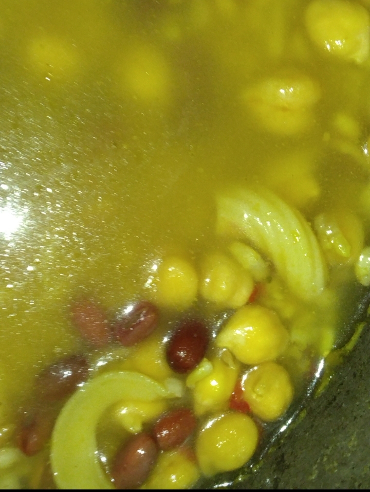 塩マスタード橄榄油マカロニ小豆ひよこ豆玄ご飯スープ