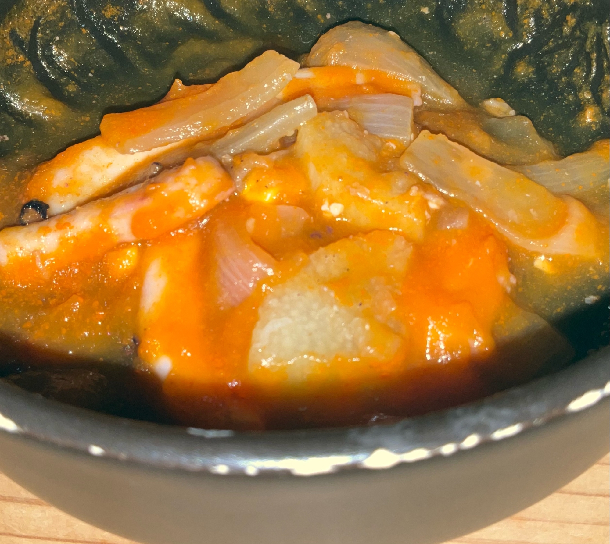 いか玉ねぎ長芋裏ごし人参の煮物