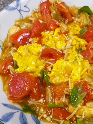 えのきトマトの卵ネギ炒め