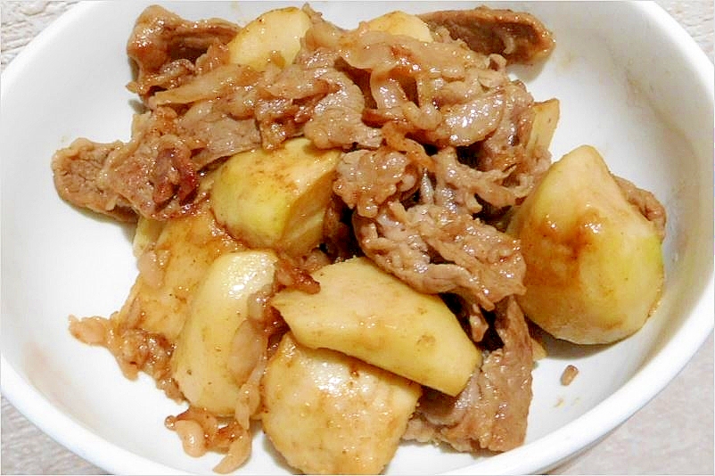 里芋と牛細切れ肉の炒め煮