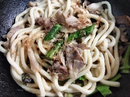 ランチに！アスパラ＊豚しゃぶ肉の焼きうどん