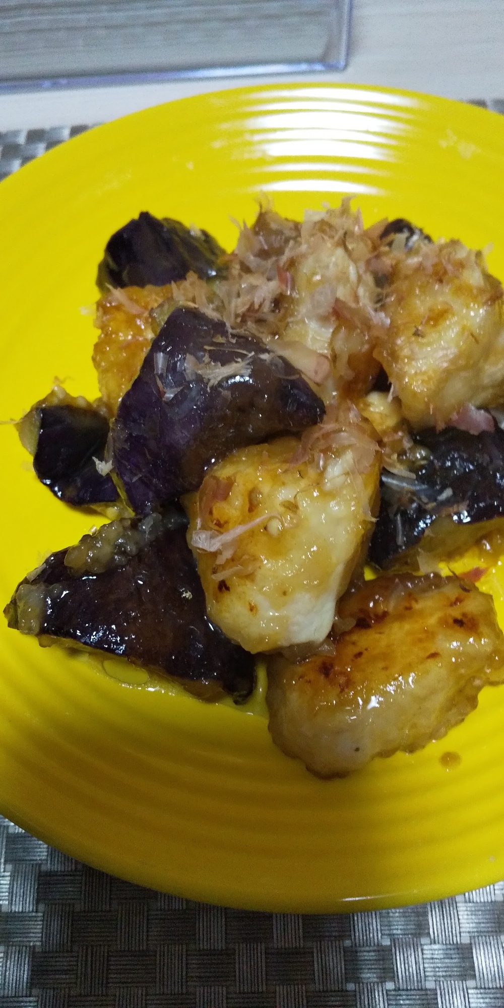 鶏胸肉と揚げナスの甘酢照り焼き