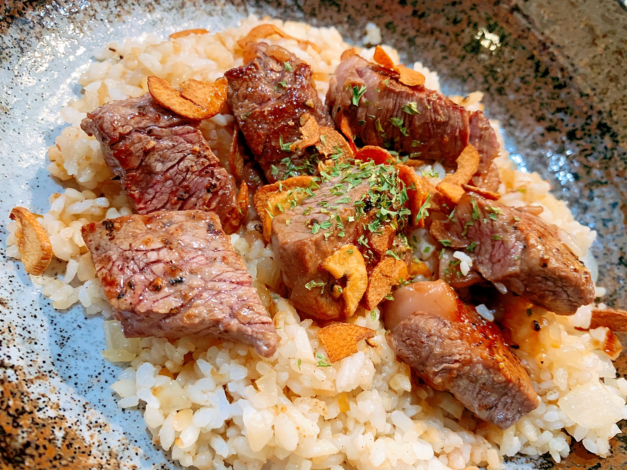 スタミナ満点 ガーリックステーキ ライス レシピ 作り方 By Panda 楽天レシピ