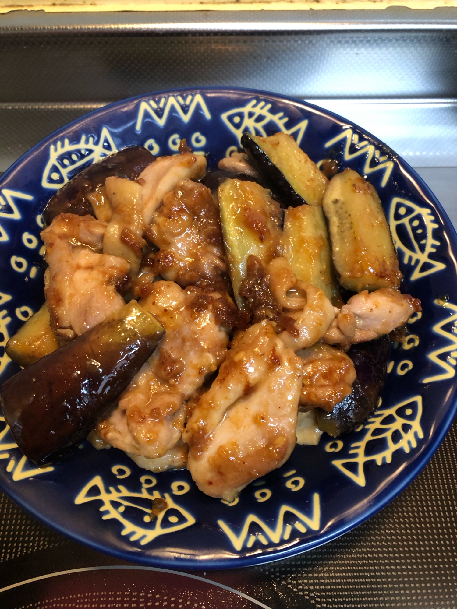 鶏肉とナスのごま甘味噌炒め^_^