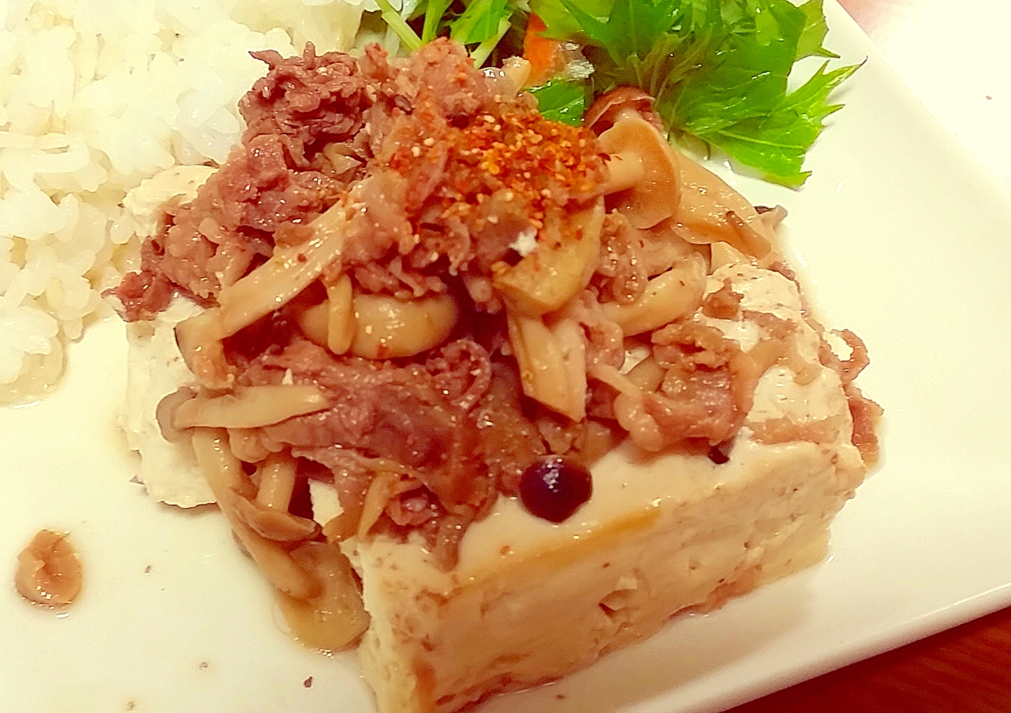 ヘルシー☆牛肉煮込みの豆腐のせ♪