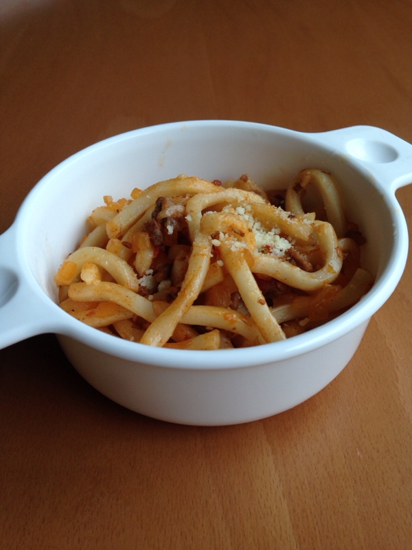 子どもごはん♪ミートソース焼きうどん