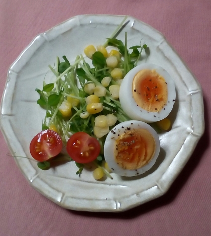 豆苗とゆで卵とトマトのサラダ☆