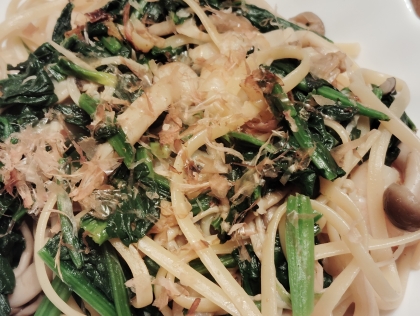 水菜とハムで簡単パスタ