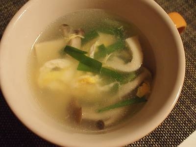 高野豆腐・ニラの塩麹きのこスープ