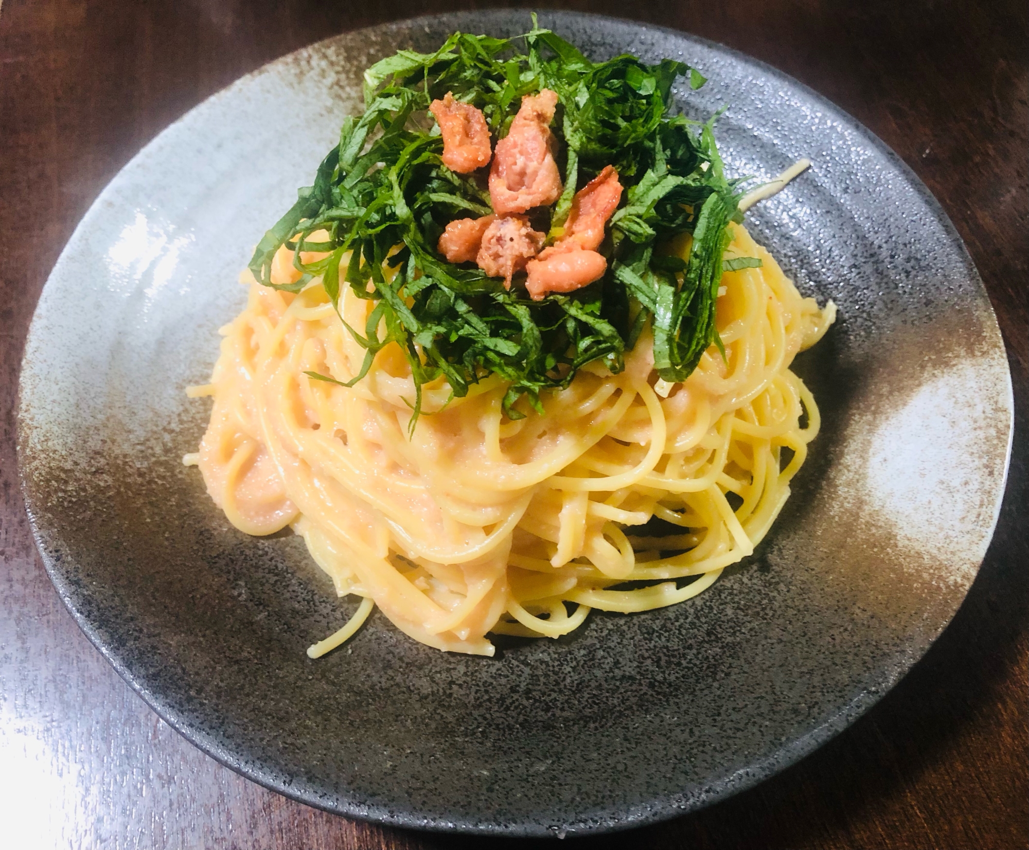 めんたいこパスタ〜大葉のせ