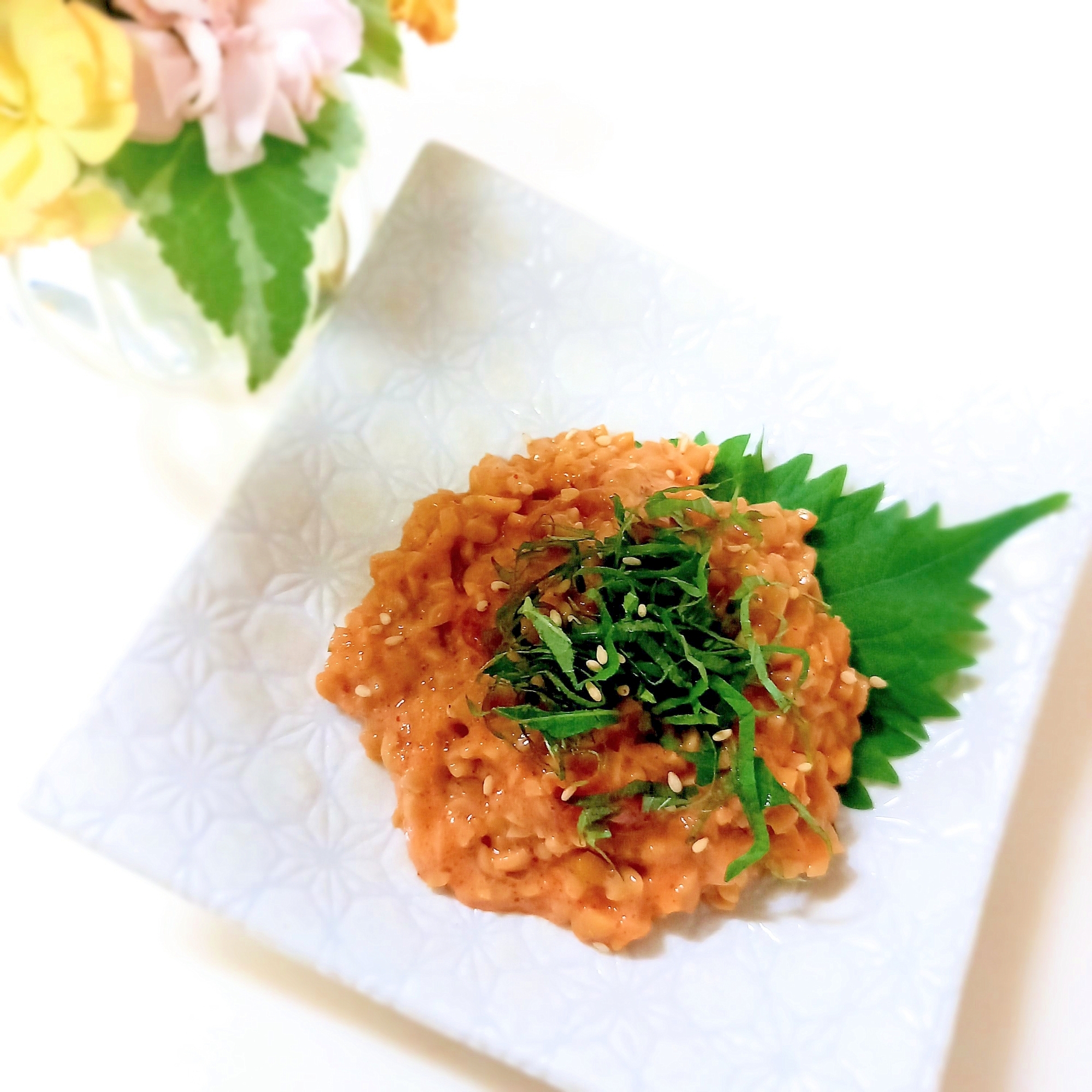 おつまみにᕷ*チャンジャと大葉のアレンジ納豆ꕤ୭*