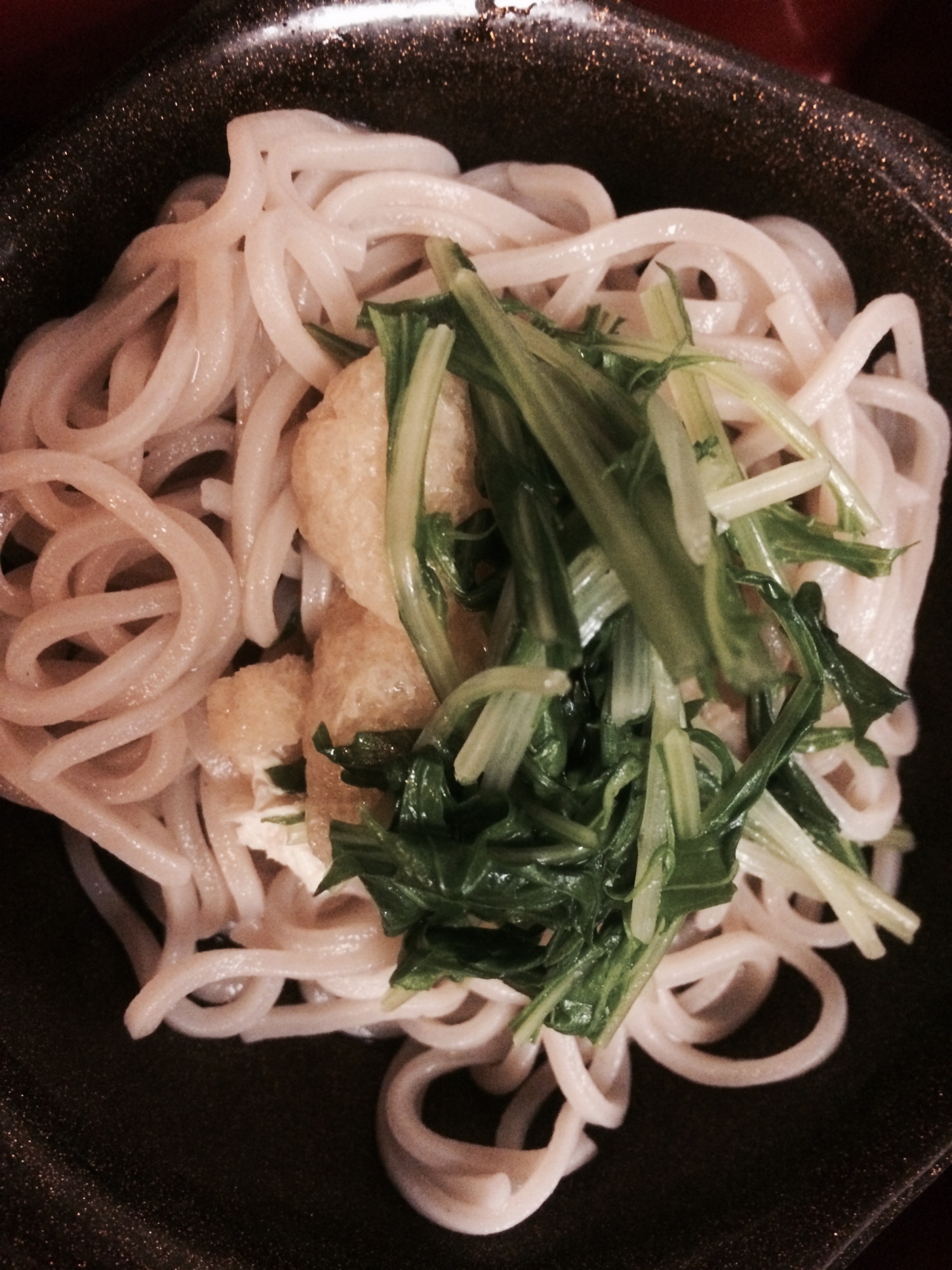 定番和え物をお蕎麦に！ほうれん草と揚げ物(^^)