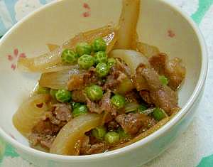 春を入れて応援：豚とグリーンピースの甘辛煮
