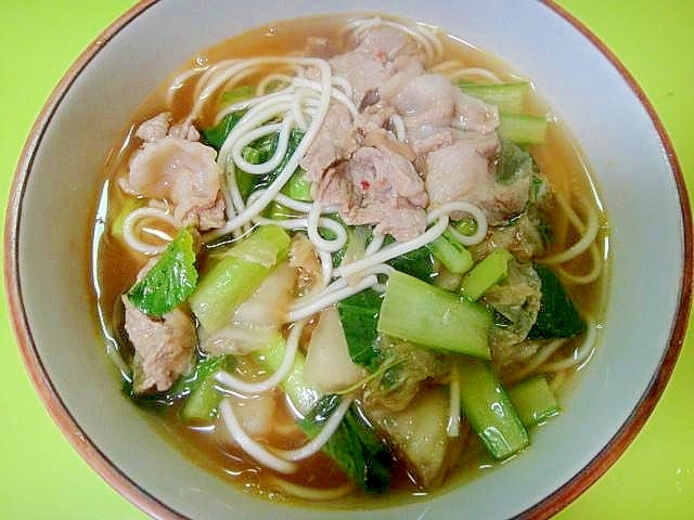 小松菜と豚キムチのにゅう麺