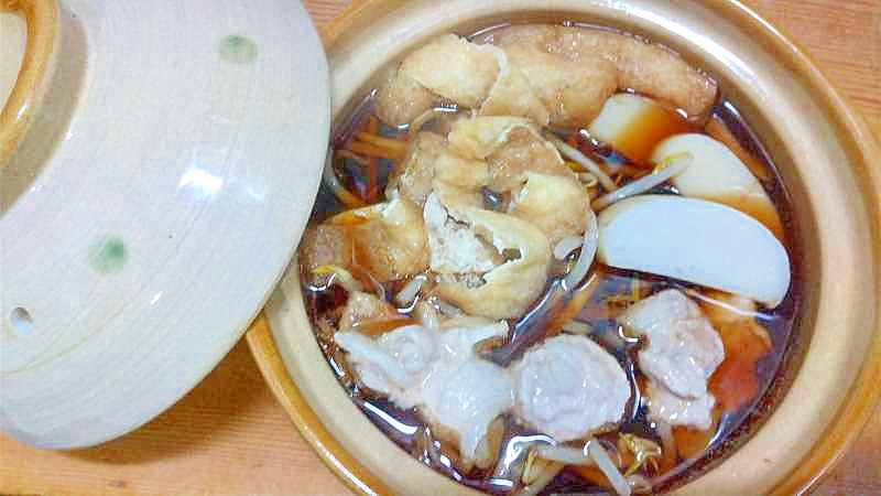 土鍋/もやし豚こま蒲鉾油揚げ干しまいたけ