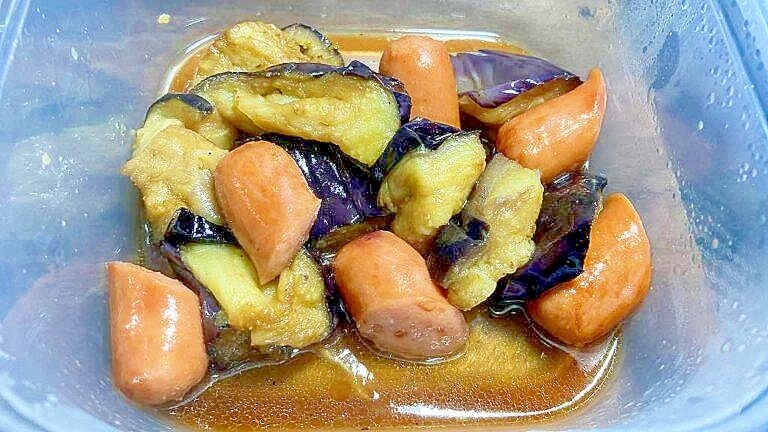 【素朴飯】冷凍揚げなすとウインナーのポン酢和え