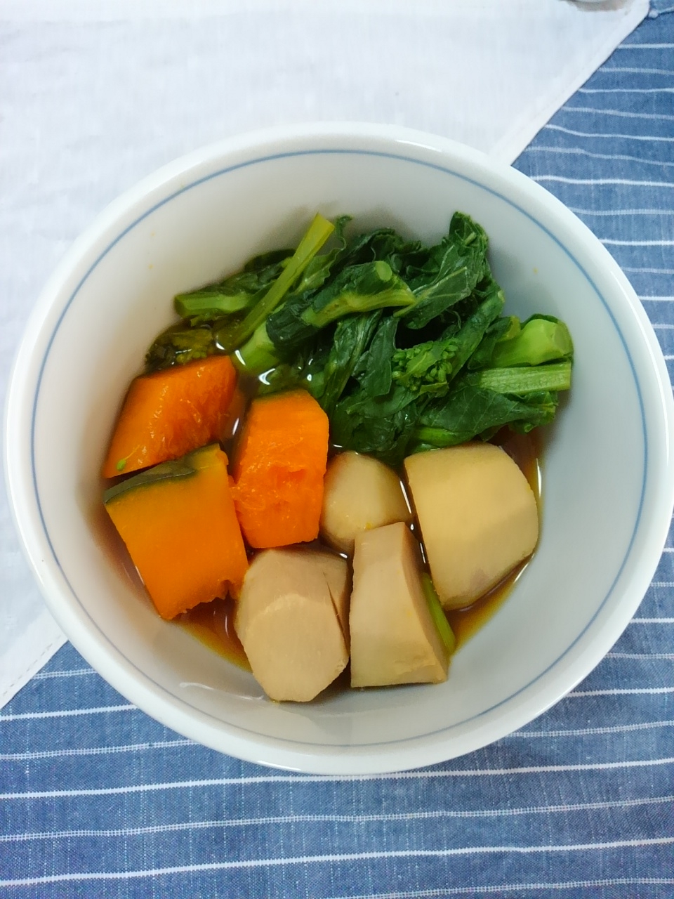 里芋、カボチャ、菜の花のほっこり煮物