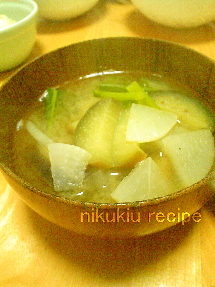 野沢菜・なす・大根の味噌汁