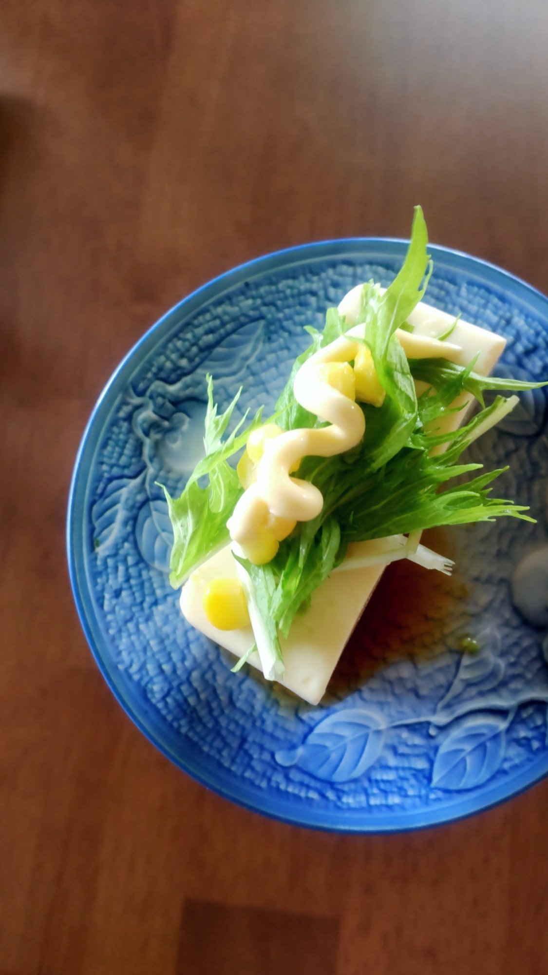 コーンと水菜の冷奴