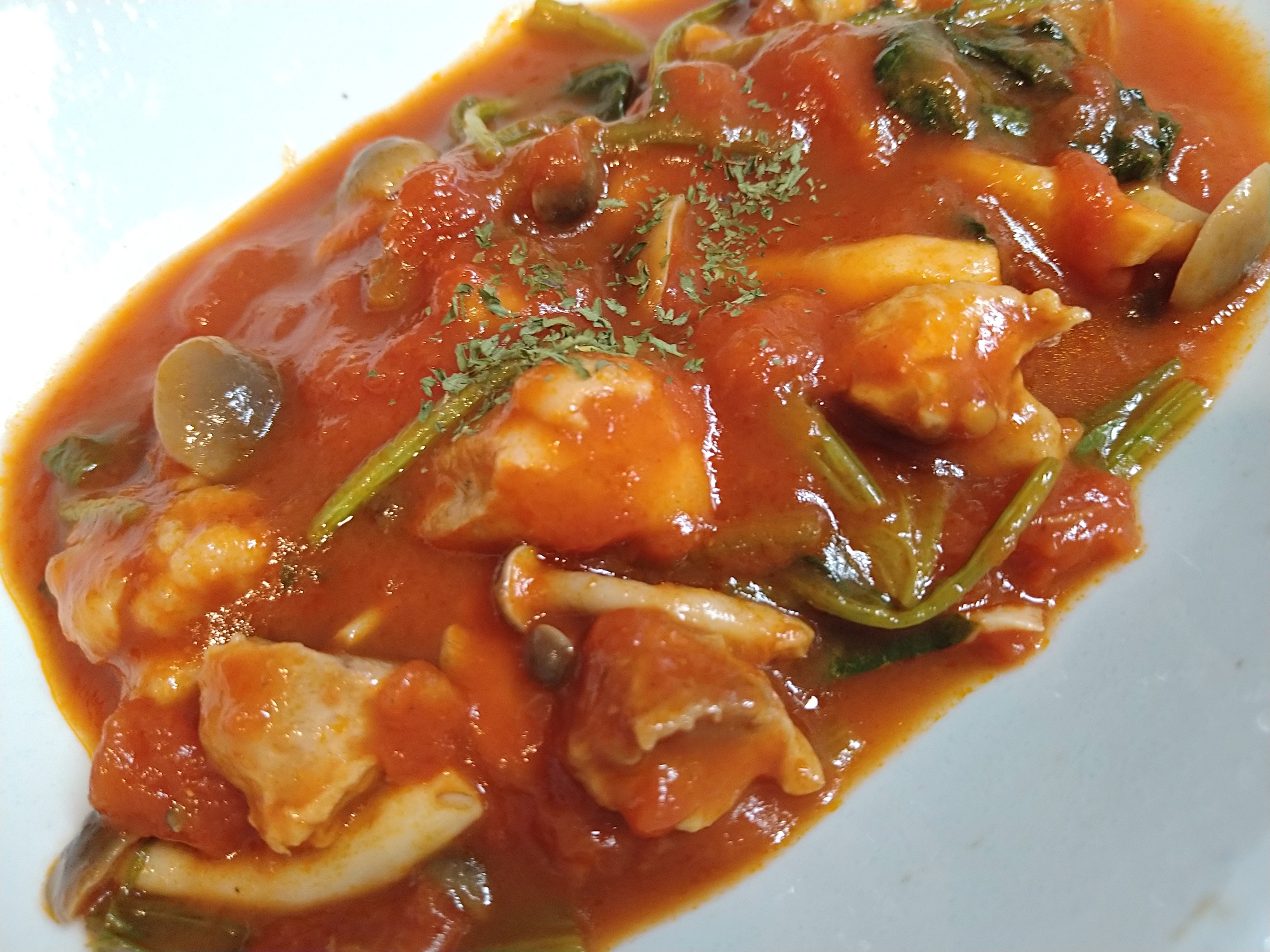 鶏肉としめじのトマト煮込み レシピ 作り方 By えびんげん 楽天レシピ