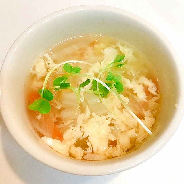 栄養満点☆白菜と大豆と人参のコンソメ卵スープ