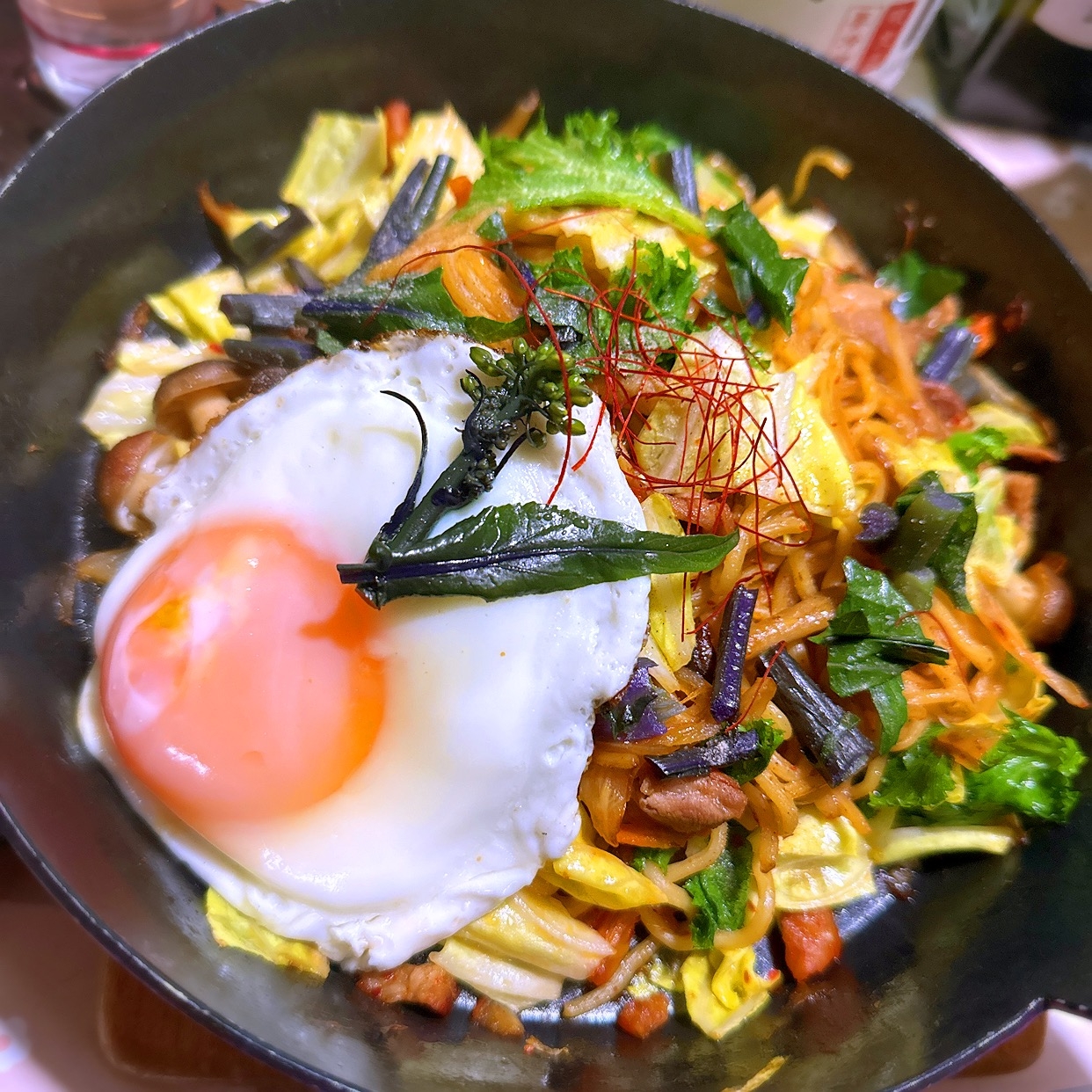 チャンジャと菜の花の旨辛焼きそば