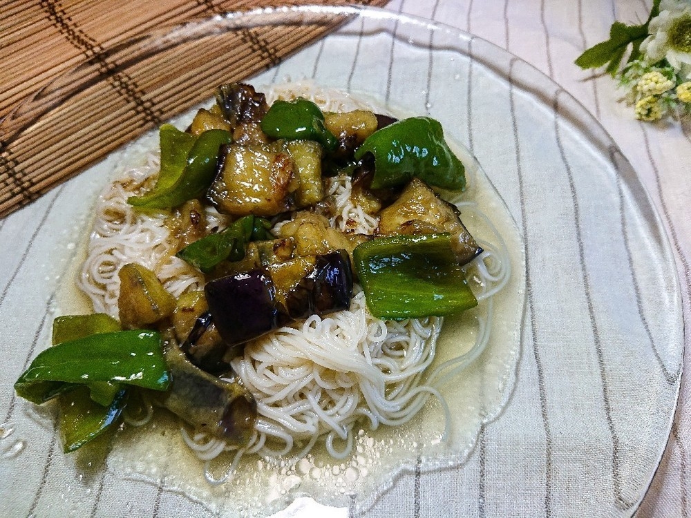 簡単！なすとピーマンの煮浸し素麺