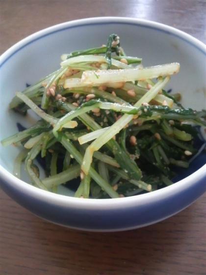 はじめて水菜のごま和えを作りました。美味しく老化予防できるなんて嬉しい限りです！