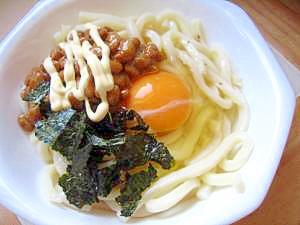 オリーブオイルを絡めてみて♪マヨネーズ納豆うどん☆