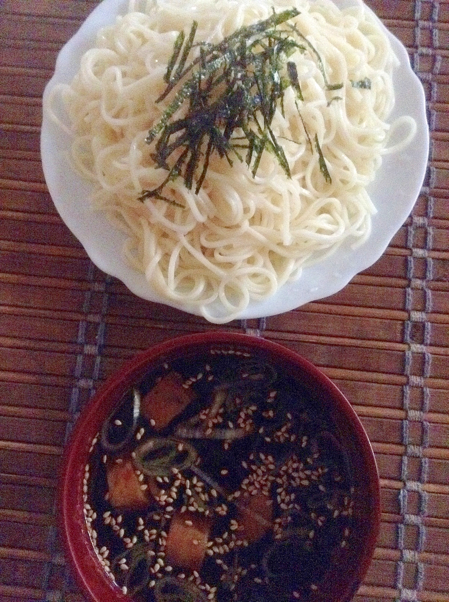 ニンニクマシマシ☆スタミナ素麺＠さつま揚げ入り。