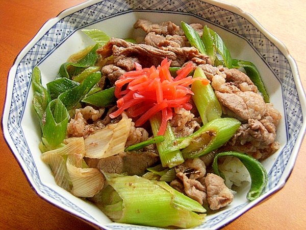 ５分で❤温め素材！？ネギの牛丼♪（切り落とし肉）