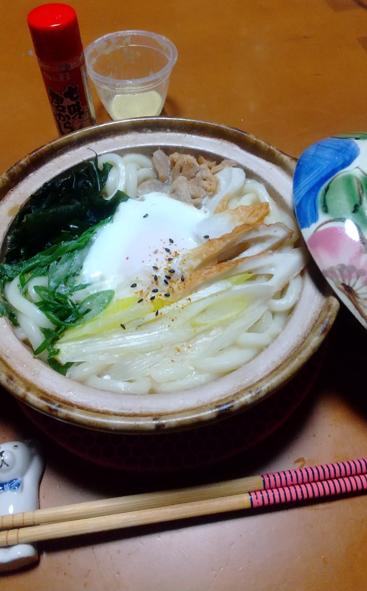 具沢山！鍋焼き月見うどん！