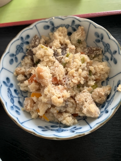 おからの煮物、手作り豆乳を作った残りのおからで。