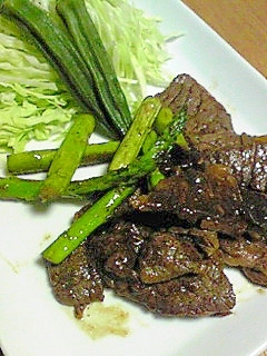 アスパラと牛肉のオイスター炒め