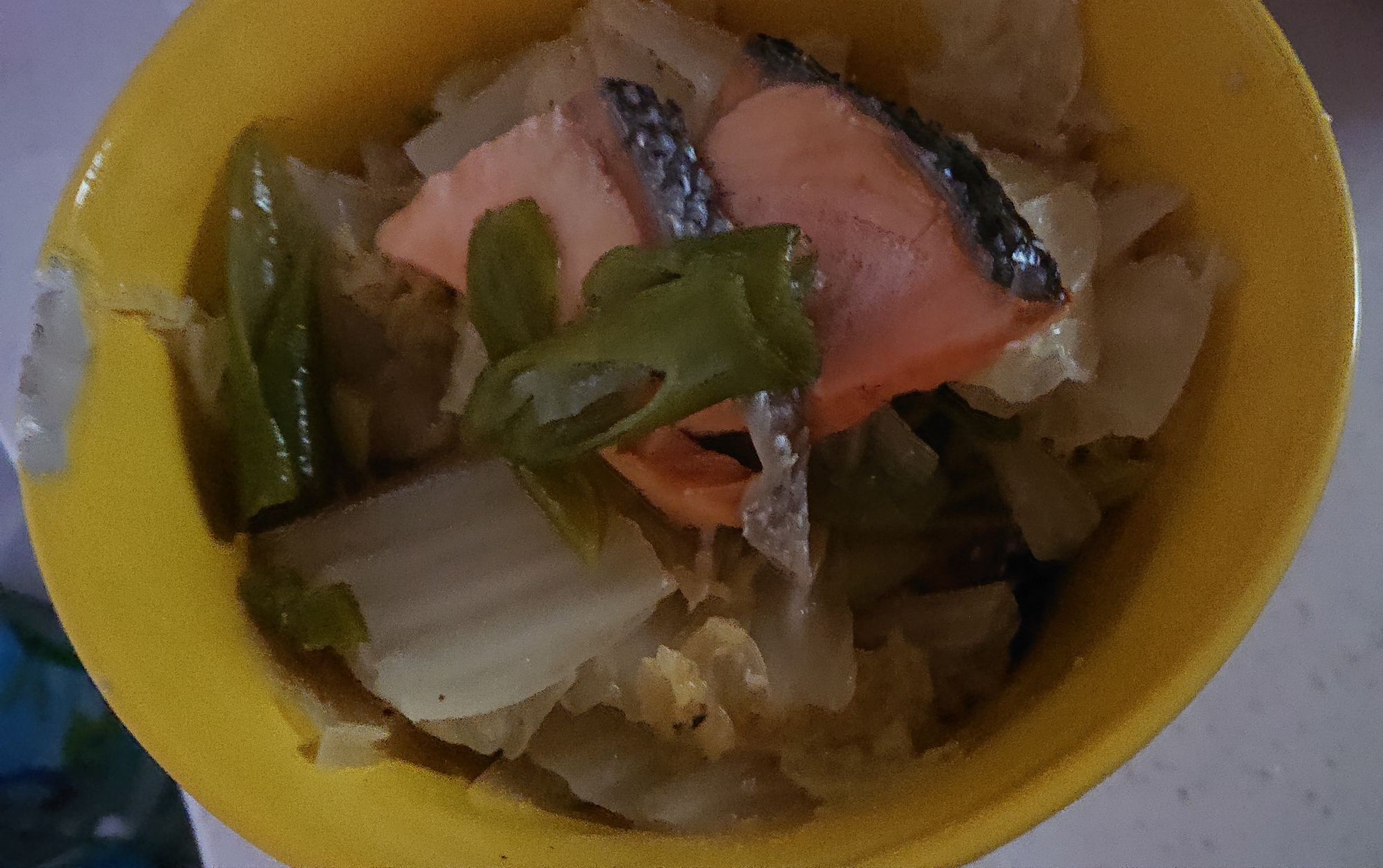 鮭と白菜とネギの蒸し焼き