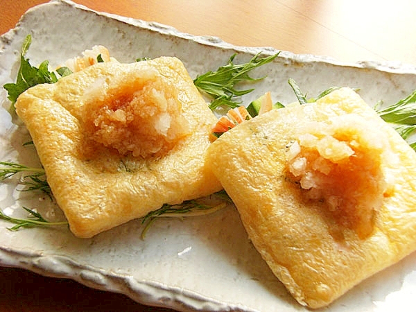 油揚げのおつまみ♪(かにかま&大葉&キュウリ他)