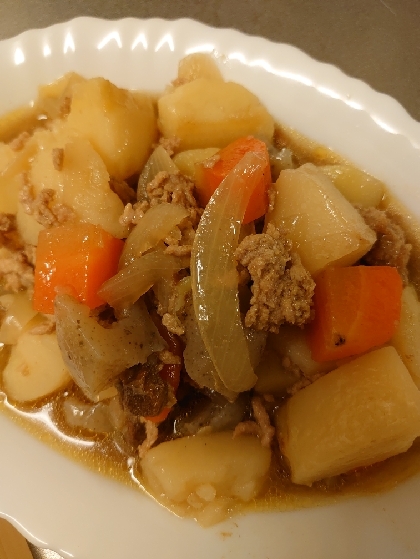 麺つゆで作る⭐️豚ひき肉の節約肉じゃが