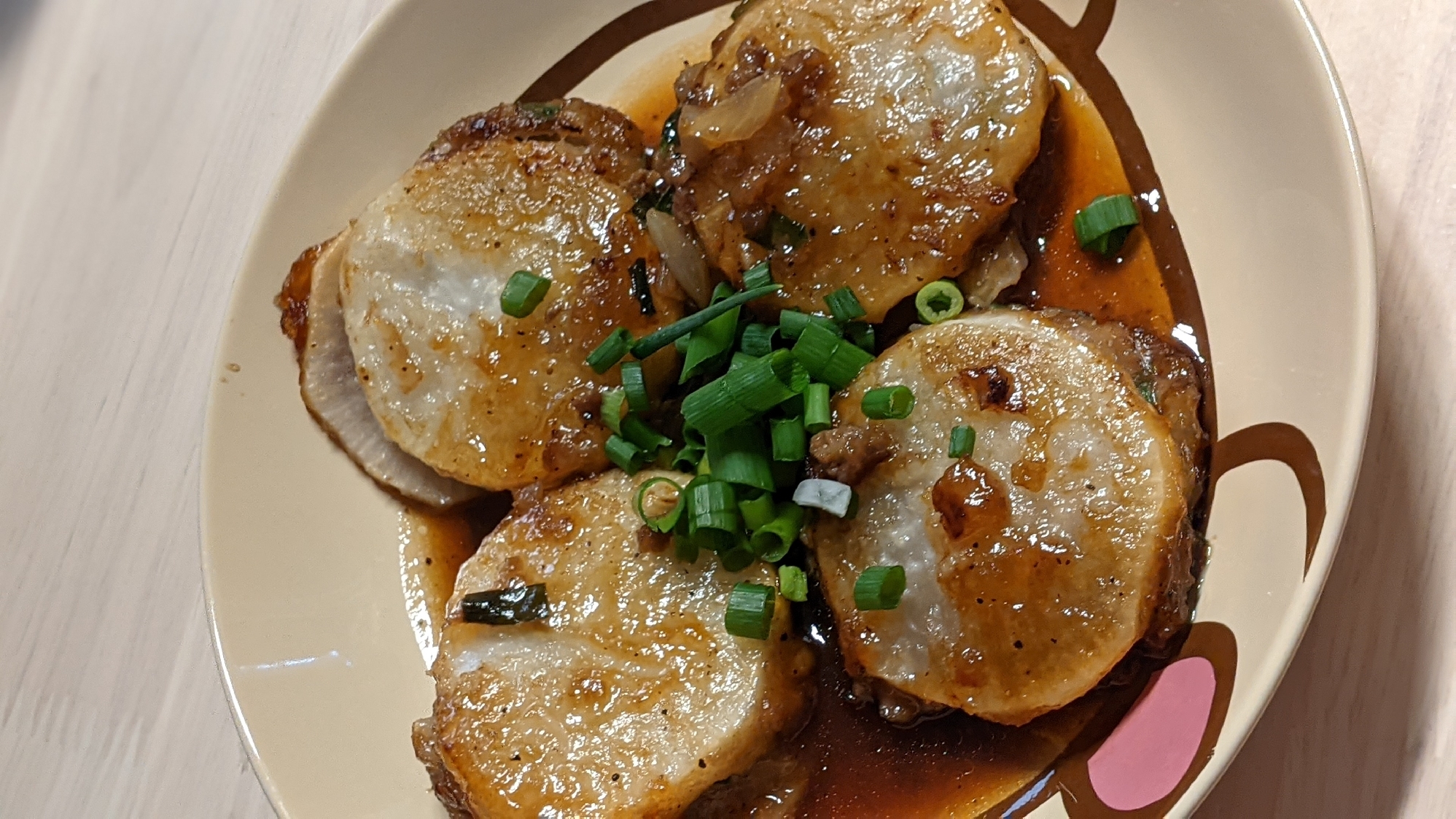 おつまみ♡大根のひき肉はさみ甘辛ダレ焼き♪