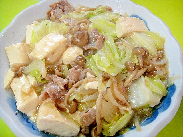 豆腐とキャベツ豚肉のうま煮風