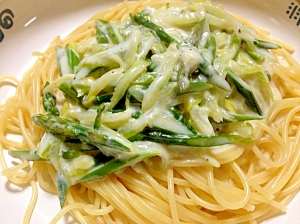 においがしない！セロリとアスパラのクリームパスタ