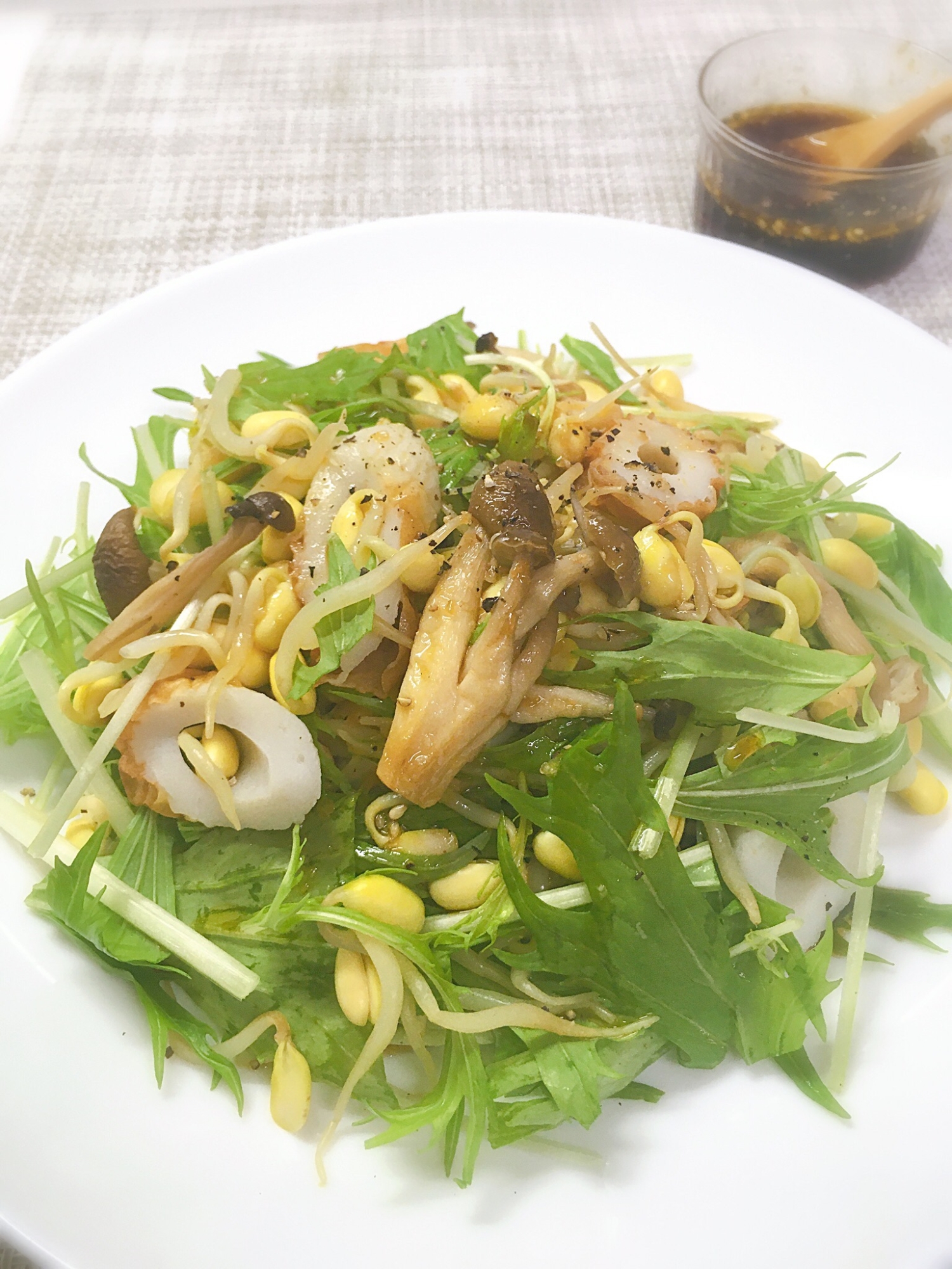 食物繊維たっぷり♡豆もやしと水菜のサラダ♪