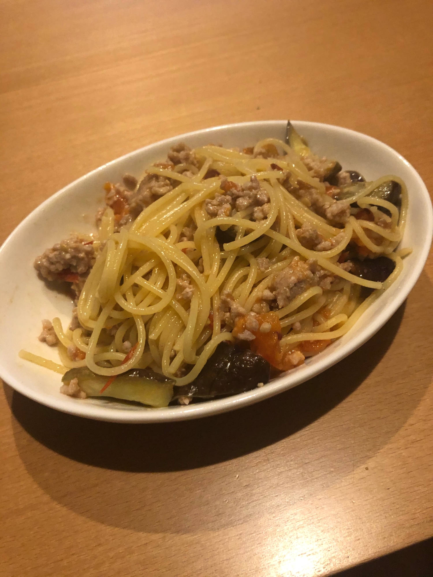 ナスとひき肉のペペロンチーノ